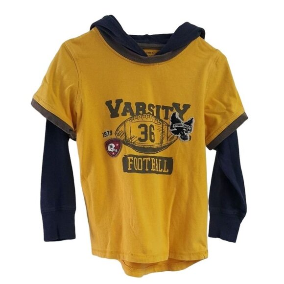 2/$15 Sonoma Hooded Shirt Yellow Size 5 Medium Mock Layer Varsity Long Sleeve - Picture 5 of 6